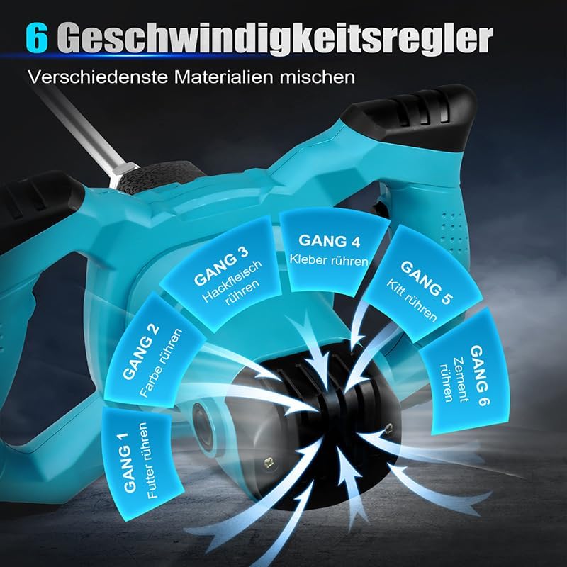 Mörtelrührer 2100W, Betonmischer, Rührwerk Beton with 6 Speed, Rührgerät Mörtel Betonrührer, Rührwer