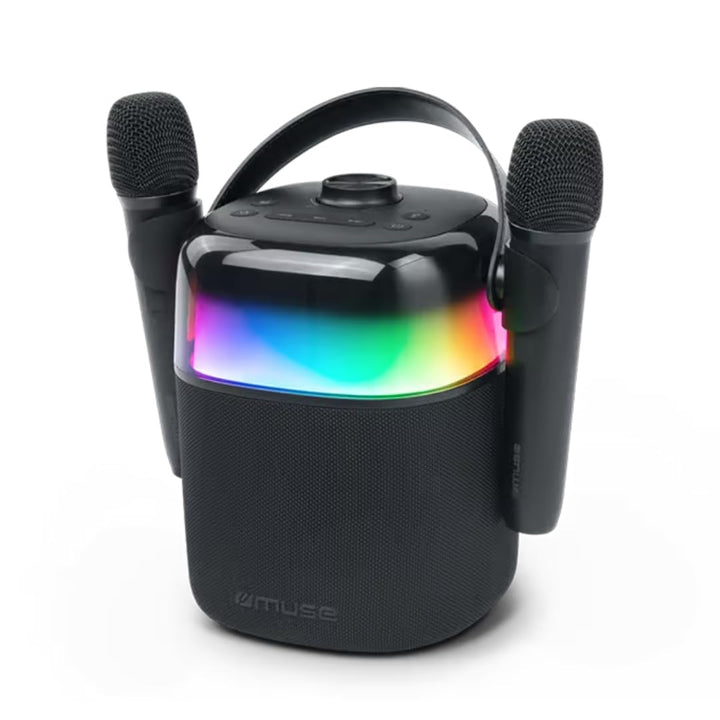 M-530 KA Bluetooth Karaoke Speaker | Kabelloser Soundspass mit Lichteffekten & 2 Mikrofonen für unve