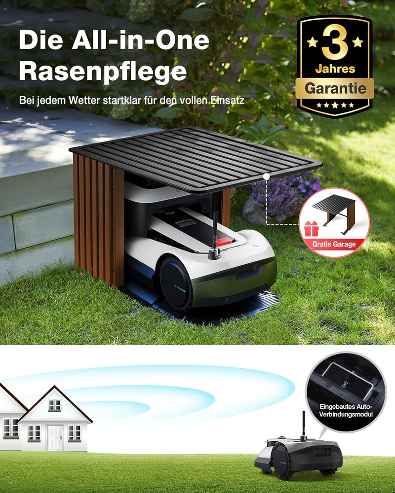 ECOVACS GOAT G1-2000 Mähroboter mit Robuster Garage & Auto-Verbindung-Modul, Ohne Begrenzungskabel f