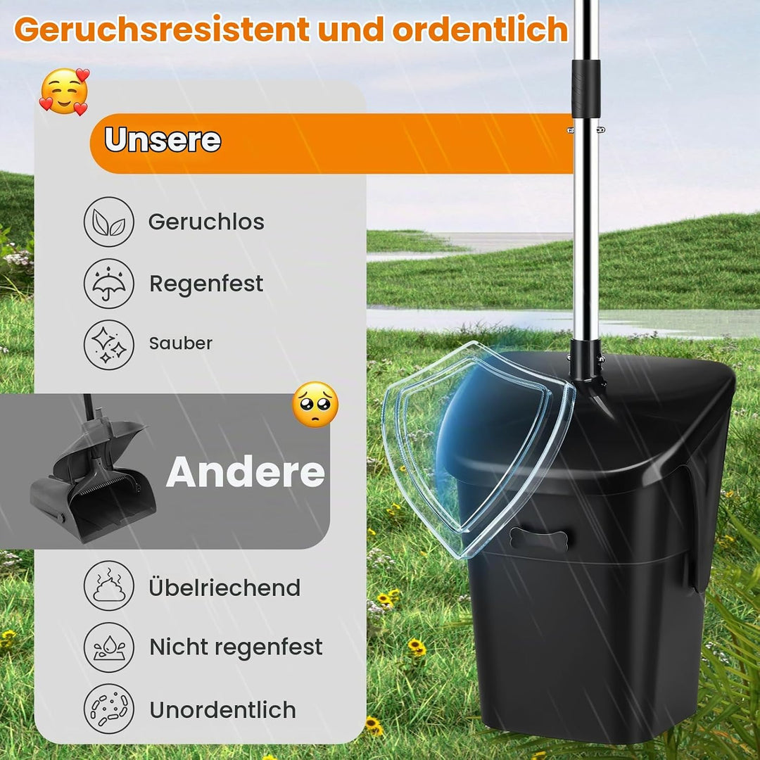 HAPPY HACHI Hundekotschaufel, 102cm Schwenkbehälter &amp; Rechen Hundekotsammler mit 20 Abfallbeuteln, f