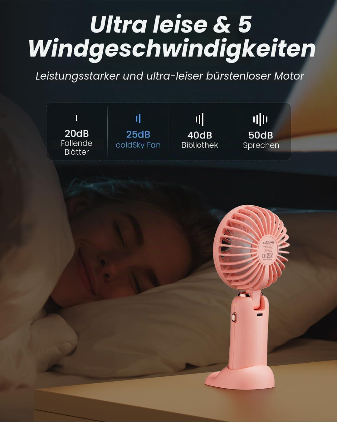 coldSky Tragbarer Handventilator, 4000 mAh, USB-wiederaufladbarer Ventilator mit LED-Display, Handhe