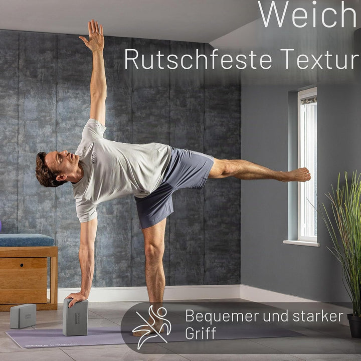 Core Balance Yoga Blocks im Doppelpack & GRATIS Yoga-Gurt, 2 STK. Eva Schaumstoff-Blöcke, robust & l