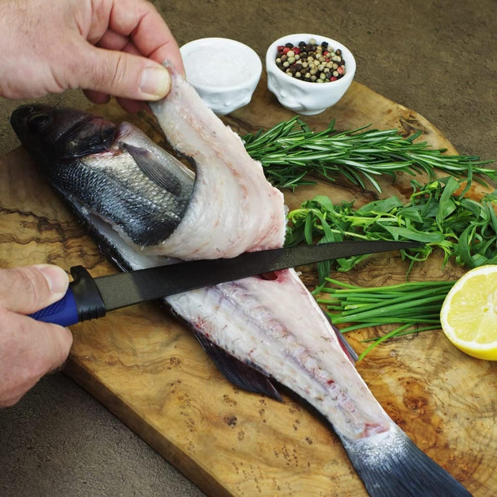 Marttiini Martef 36cm Filetiermesser, Klinge 23cm, beschichtet + LANSKY Crock Stick Messerschärfer/F