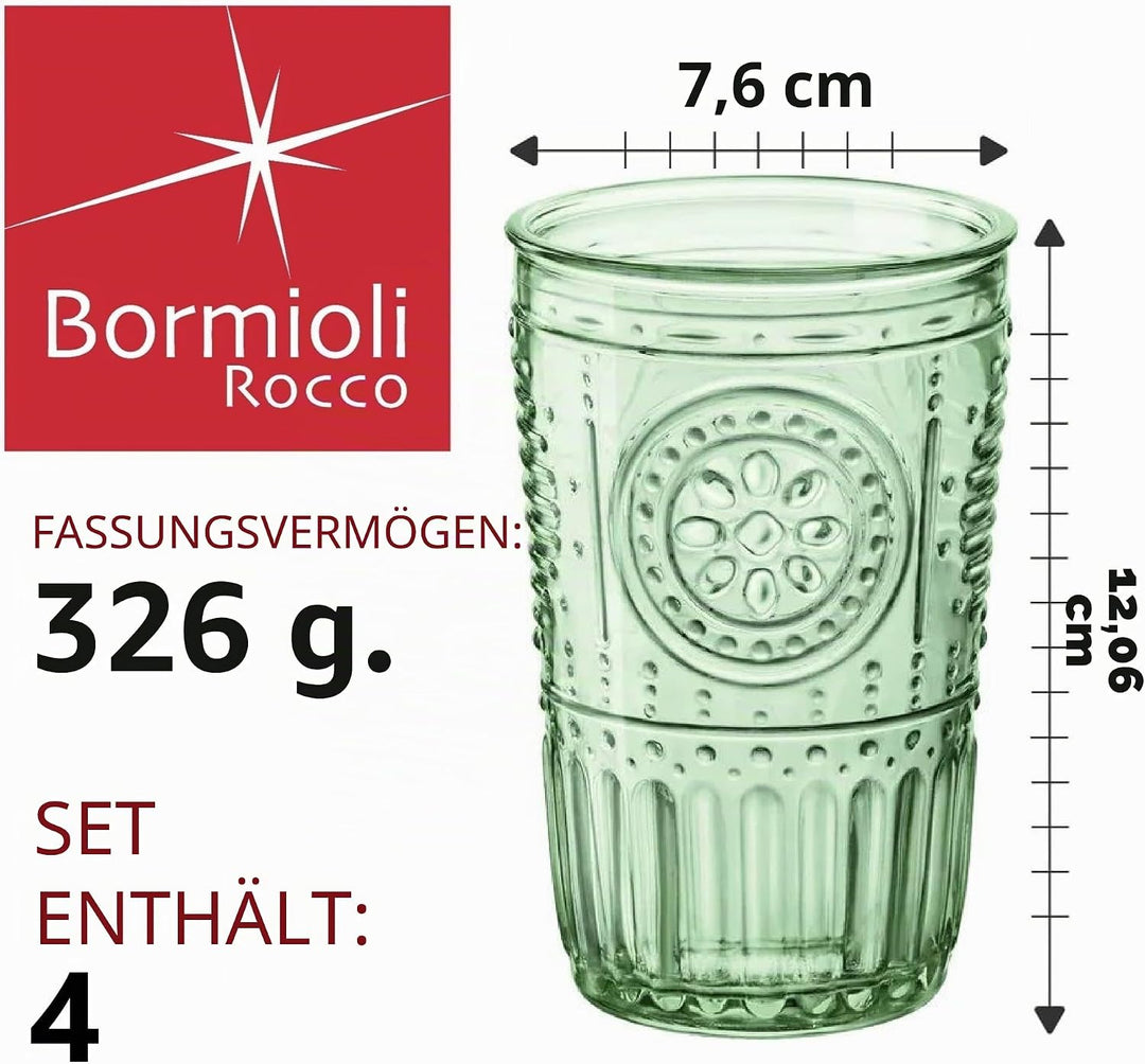 Bormioli Rocco 090802 Romantic Becher, Glas, Grün, 34 cl, 4 Stück, Grün