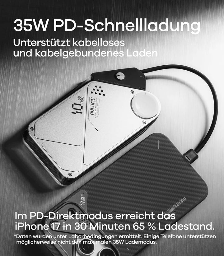 Aulumu M10 Magnetische Power Bank für MagSafe Powerbank 10000mAh Schnelllade mit Integrierte Kabel f