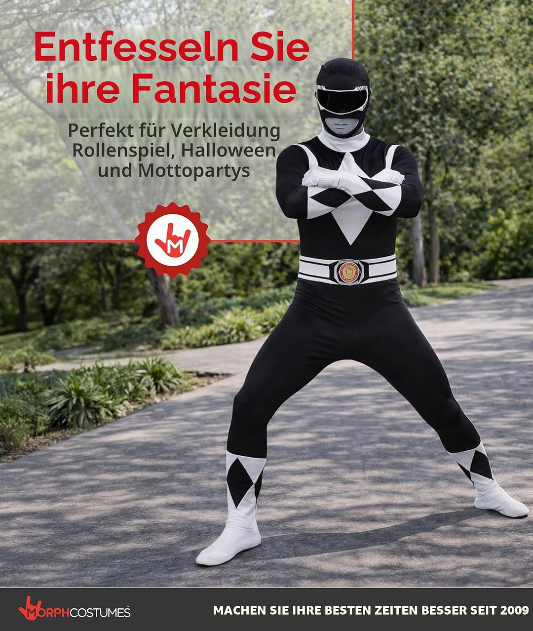 Morphsuits Power-Rangers-Kostüm Schwarz L, Schwarz L