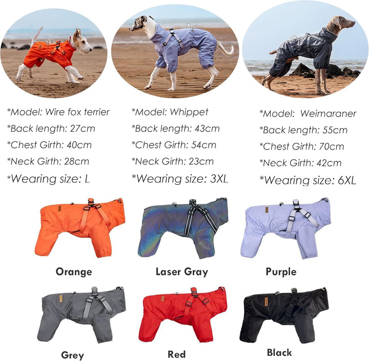 Hundegeschirr-Regenmantel, Verstellbare 4-Bein-Hundejacke mit Geschirr Reflektierender Overall Wasse