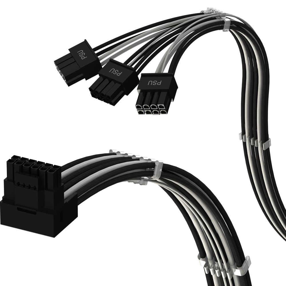 LINKUP - AVA PCIE 5.0 16Pin (12+4) mit Rechtswinkel zu 3x8Pin | 16AWG Umhüllt | Kompatibel mit RTX40