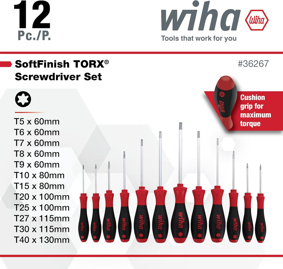 Wiha Torx-Schraubendrehersatz T5-T40, 12-teilig, mit weicher Oberfläche