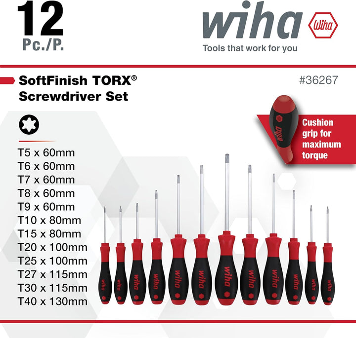 Wiha Torx-Schraubendrehersatz T5-T40, 12-teilig, mit weicher Oberfläche