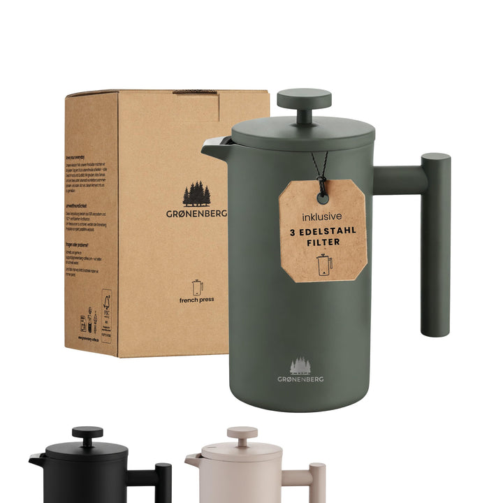 Groenenberg French Press Forest (grün) 600 ml o. 1 Liter I Hochwertige Kaffeepresse mit Thermo Warmh