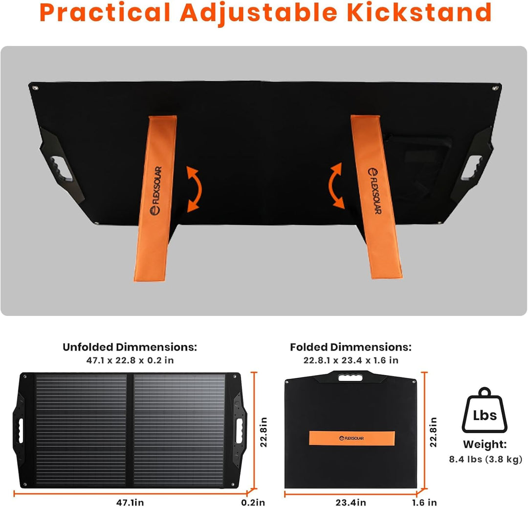 FlexSolar 100W Solarpanel Faltbar, IP67 Tragbares Solarpanel kit mit QC3.0/ USB-A/C/DC7909/5521/XT60
