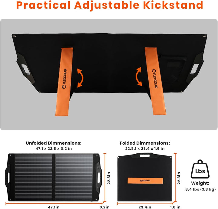 FlexSolar 100W Solarpanel Faltbar, IP67 Tragbares Solarpanel kit mit QC3.0/ USB-A/C/DC7909/5521/XT60