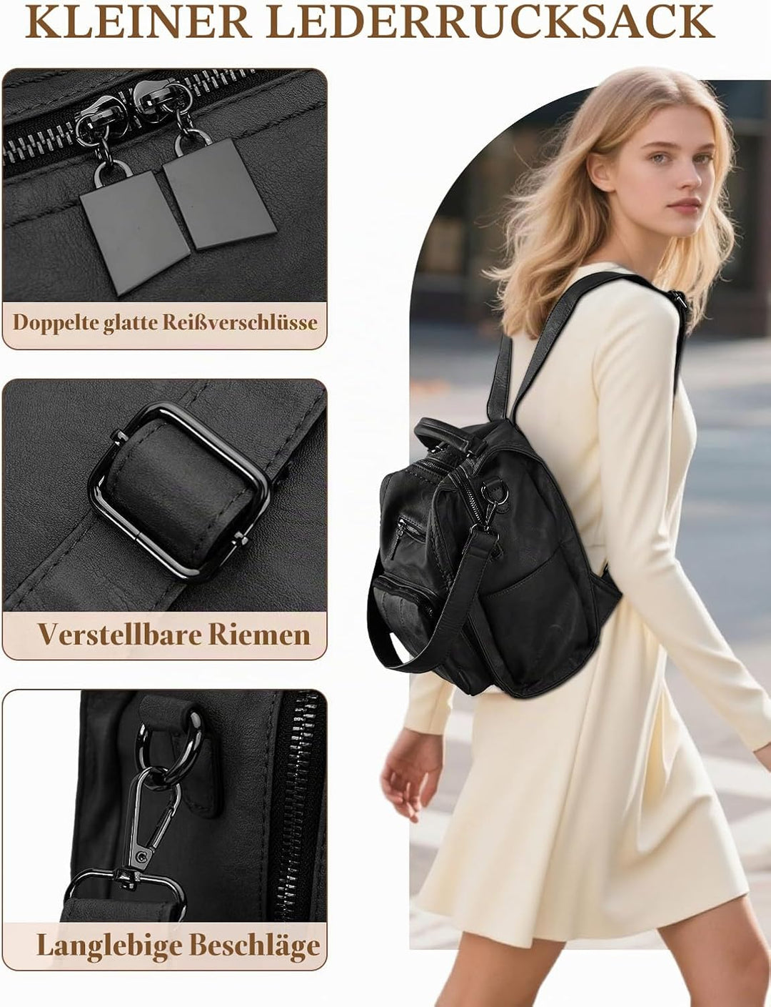 RAVUO Damen Rucksack,PU Leder Rucksack Mode Rucksäcke Rucksackhandtaschen Schulrucksäcke Reise Daypa