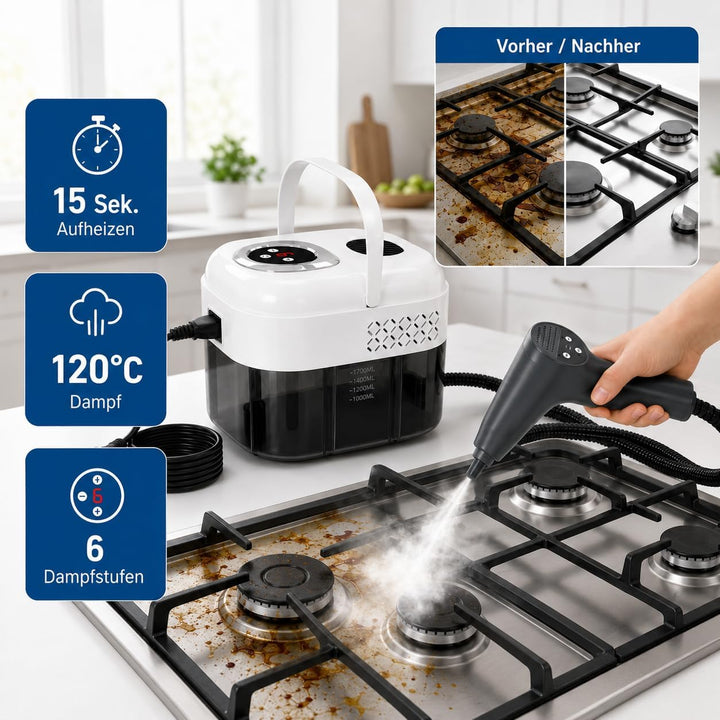 1500W Dampfreiniger Handgerät mit 1,8 L Wassertank, 6-Stufen | Hochdruck Dampfstrahlreiniger mit, Di