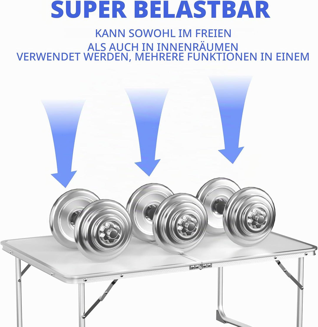 VickyHome 60x40x26cm Weisser Klapptisch Garden Aluminium Rechteck Campingtisch, Picknicktisch im Fre