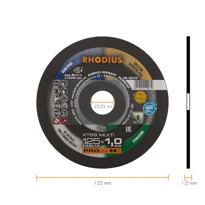 RHODIUS XT69 Ø 125 x 1 mm, 10 Stück Universal Trennscheiben, Made in Germany, für Winkelschleifer, M
