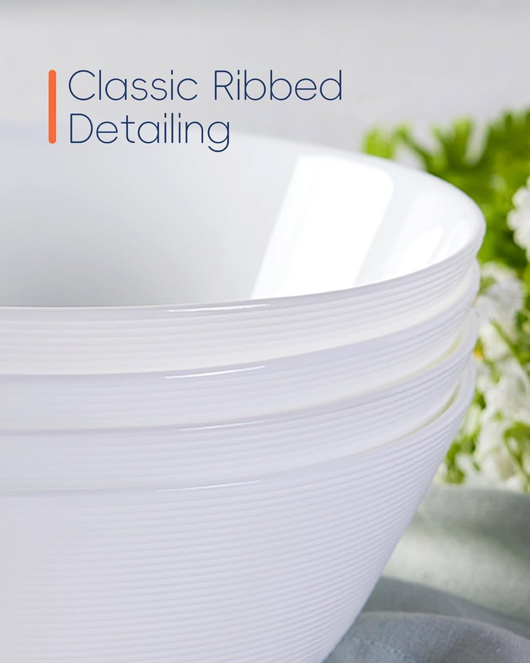 Suppenschalen Set 4-teilig, Opalglas 7,5 Zoll Weiss, Füllmenge: 1124 ml, für Ramen, Nudeln, Salat, O