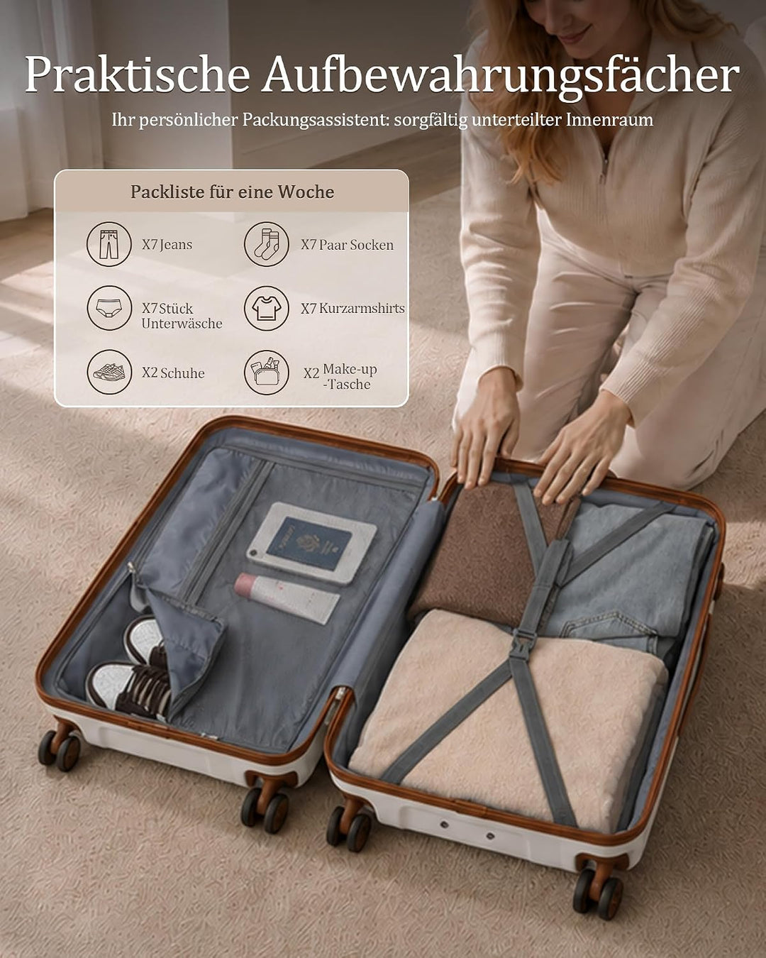 KONO Mittelgross Koffer 65cm Leicht Reisekoffer aus Polypropylen Hartschale Koffer mit 4 Rollen und