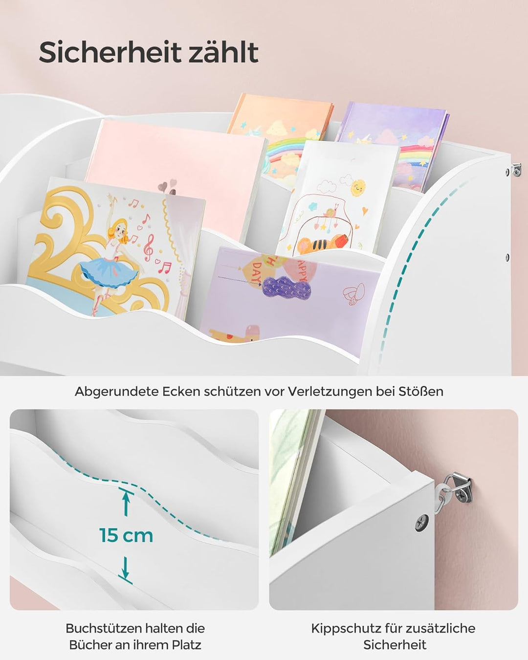 SONGMICS Bücherregal Kinder, Kinderregal, Spielzeugregal mit 2 Aufbewahrungsboxen, für Bücher, Kinde