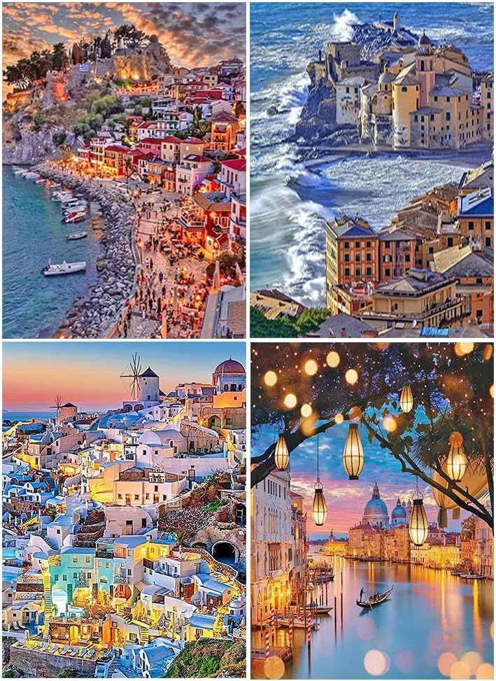 DCIDBEI 4 Pack Diamond Painting Landschaft 40x50 cm Diamond Painting Italien 5D Diamant Painting Bil