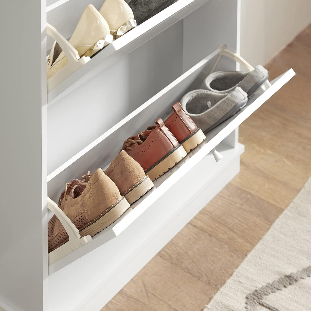 SoBuy Schuhschrank Schmal Schuhkipper Schmal mit 2 Klappen - für bis zu 10 Paar Schuhe, stabil und k