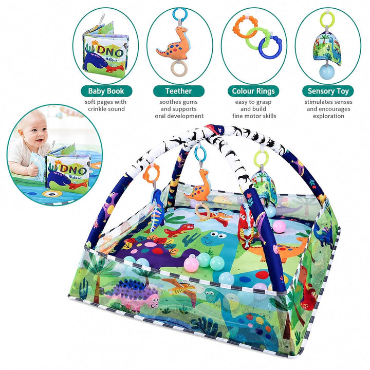 Bebamour Baby Spielmatten Bodenturngeräte von Geburt an, 18 Bälle, 5PCS Hängespielzeug, weiche Baby