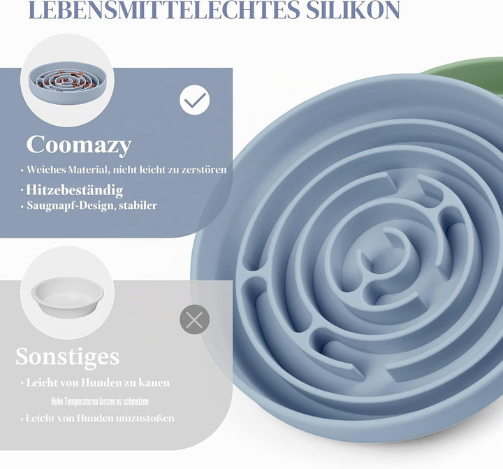 Coomazy Antischlingnapf Hunde Ø 20 cm Silikon Hundenapf mit Saugnapf Langsam Fressen Futternapf für