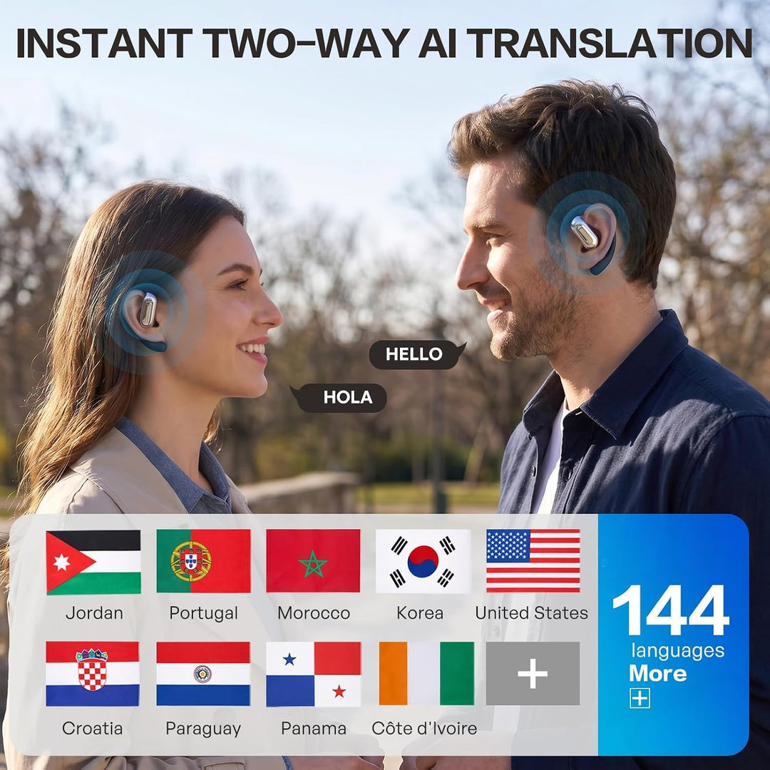Übersetzungskopfhörer 198 Sprachen, KI-Echtzeitübersetzung, Bluetooth 6.1 | Open-Ear 4-in-1 mit App