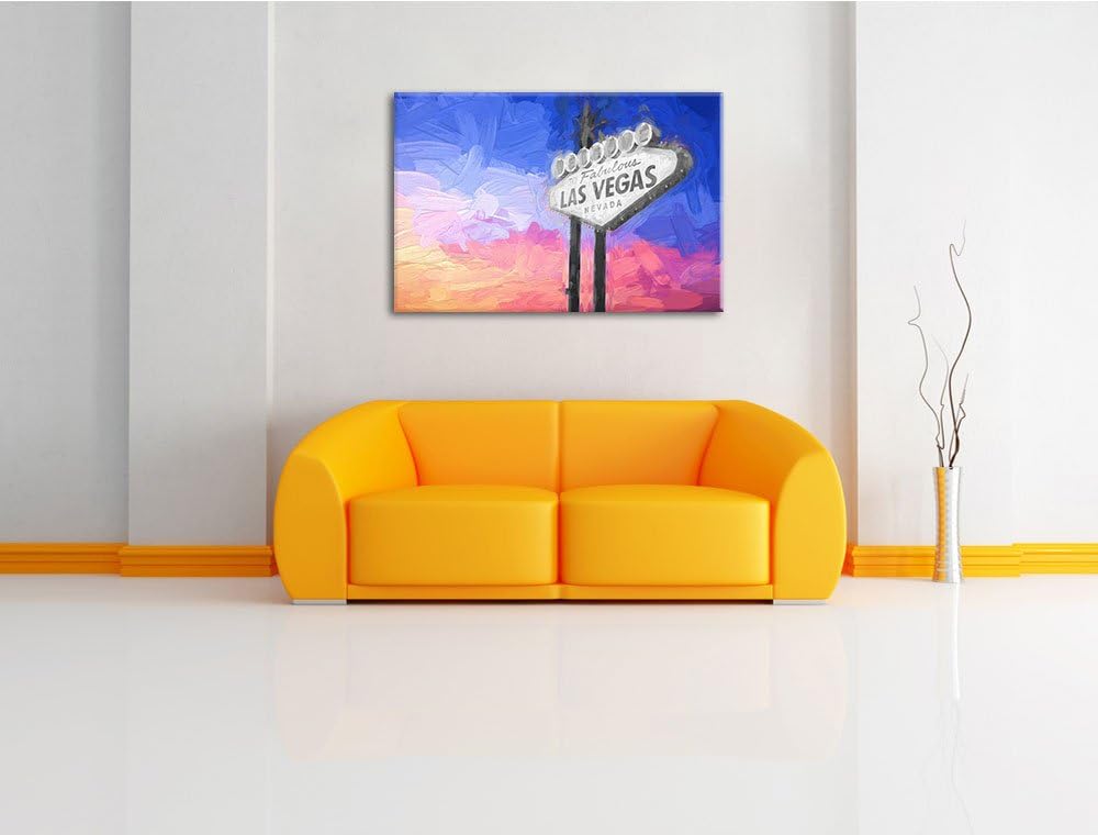 bekanntes Las Vegas Schild Format: 100x70 auf Leinwand, XXL riesige Bilder fertig gerahmt mit Keilra