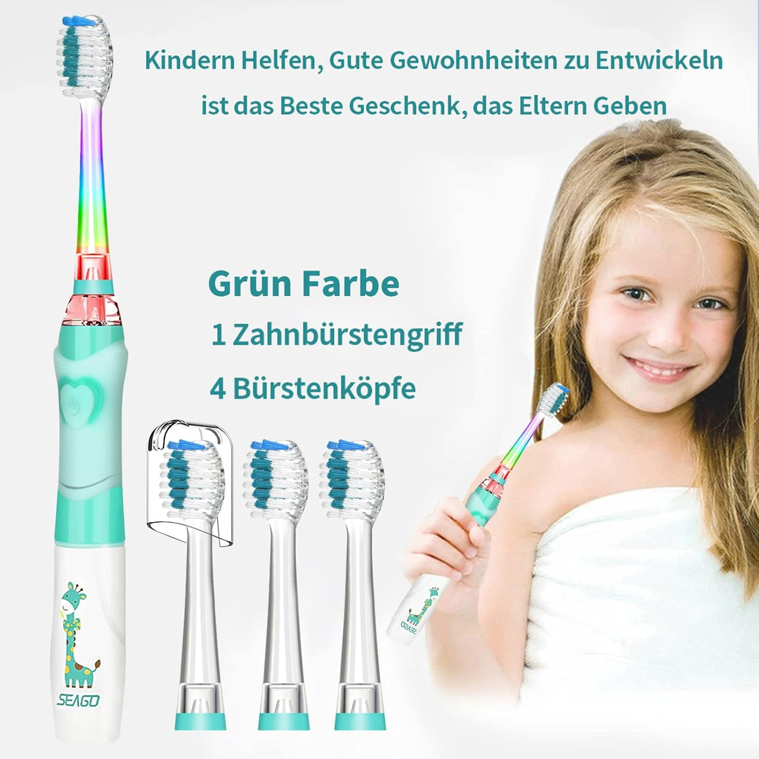 Seago Elektrische Zahnbürste Kinder ab 3-12 jahre Kinderzahnbürsten mit Farbigem Licht Smart Timer 4