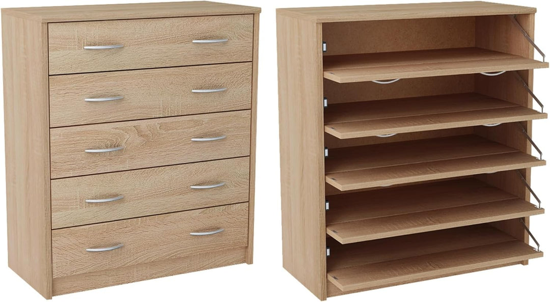 Home Collective Schuhschrank mit 5 aufklappbaren Schubladen, Schuhregal mit 5 Fächern weiche abgerun