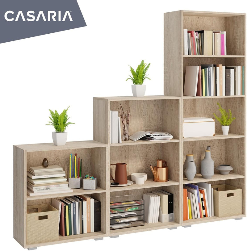 Casaria® Bücherregal 77x60x28cm Eiche Holz 2 Fächer Boden Höhenverstellbar 150kg Belastbarkeit Kipps