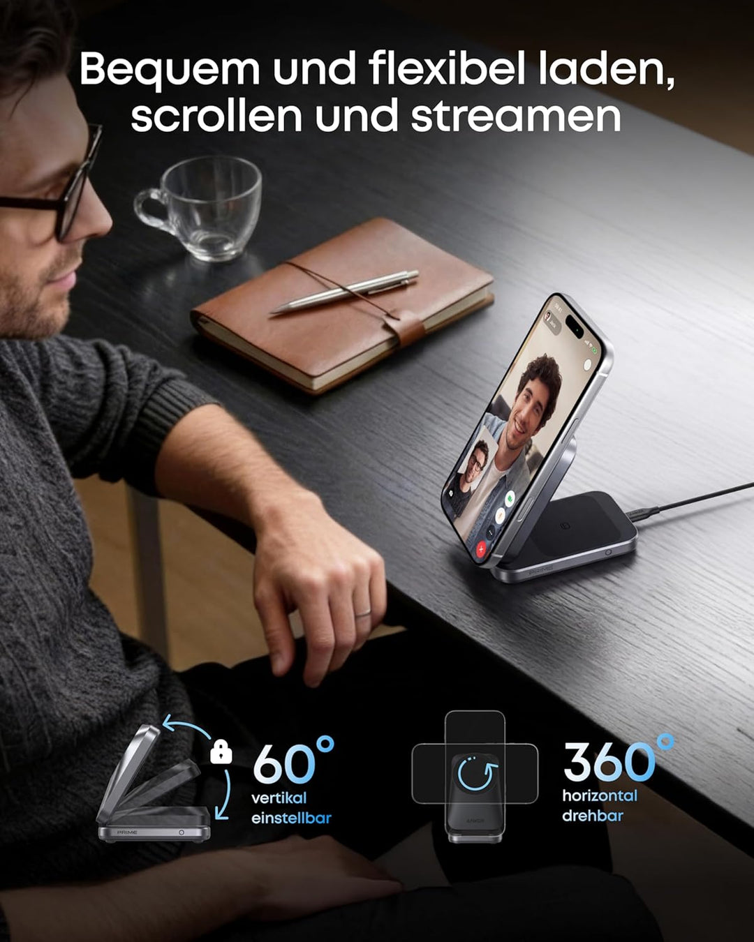 Anker Prime 3-in-1 Ladestation, AirCool kabelloses Ladegerät, 25W Qi2.2-Zertifiziert, kompakt & falt