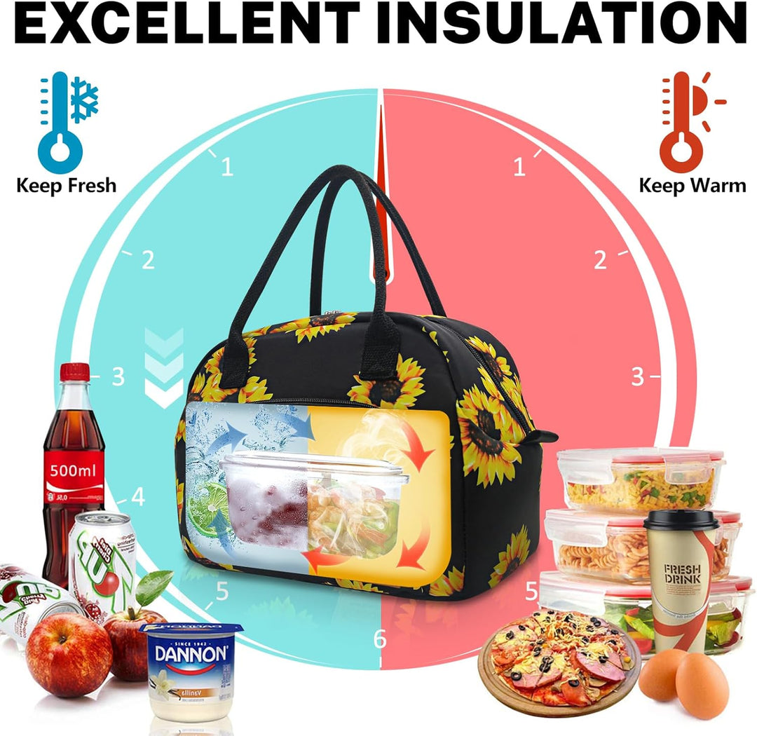AOSBOS Isolierte Lunchtasche, 12 l, grosse Lunchtasche aus wasserdichtem Futter, für Damen, Sonnenbl
