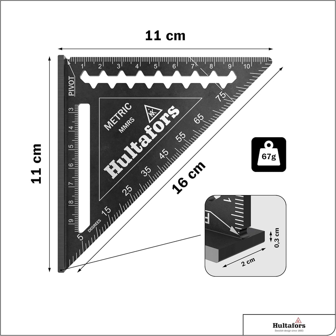Hultafors Anschlagdreieck MMRS (Länge 110 mm, für 45°- und 90°-Winkel, starke Kante als Sägeführung,