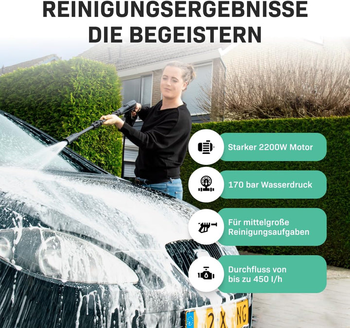 VONROC Hochdruckreiniger 170bar - Fassadenreiniger für mittelschwere Reinigungsarbeiten [2200W] - Du