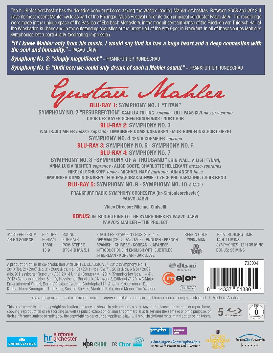 Mahler: Sämtliche Sinfonien (Paavo Järvi), Blu-ray