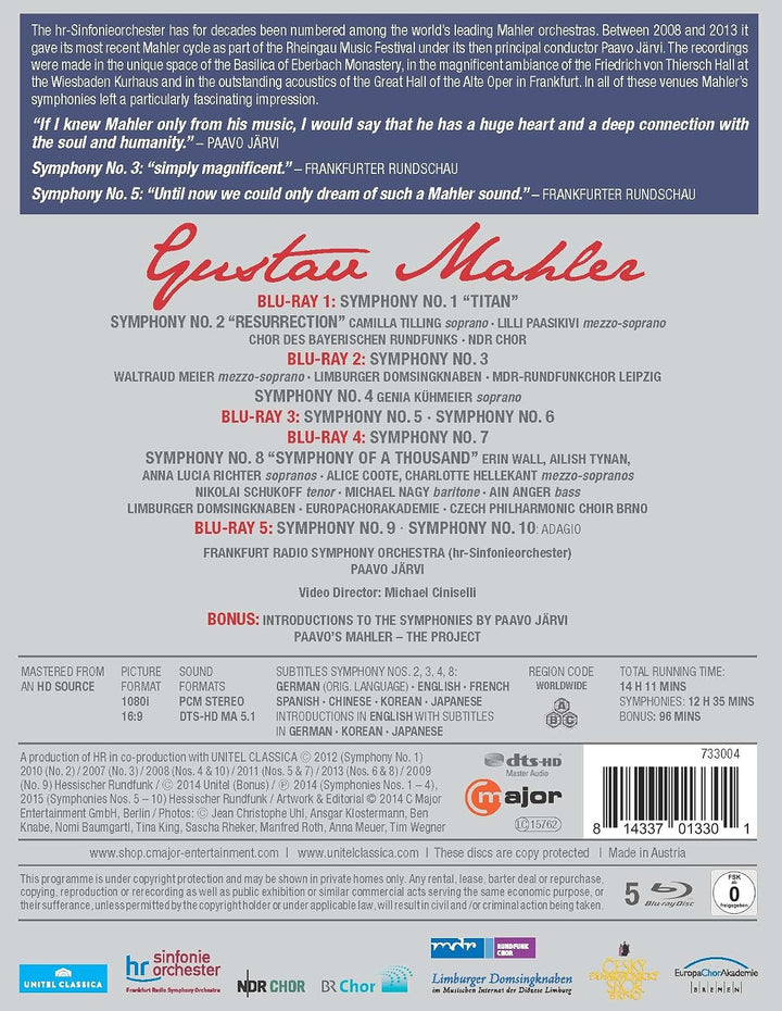 Mahler: Sämtliche Sinfonien (Paavo Järvi), Blu-ray