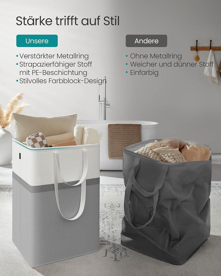 SONGMICS Wäschekorb 2er Set, 110 L Wäschesammler faltbar, mit kurzen und langen Griffen, leicht zu t