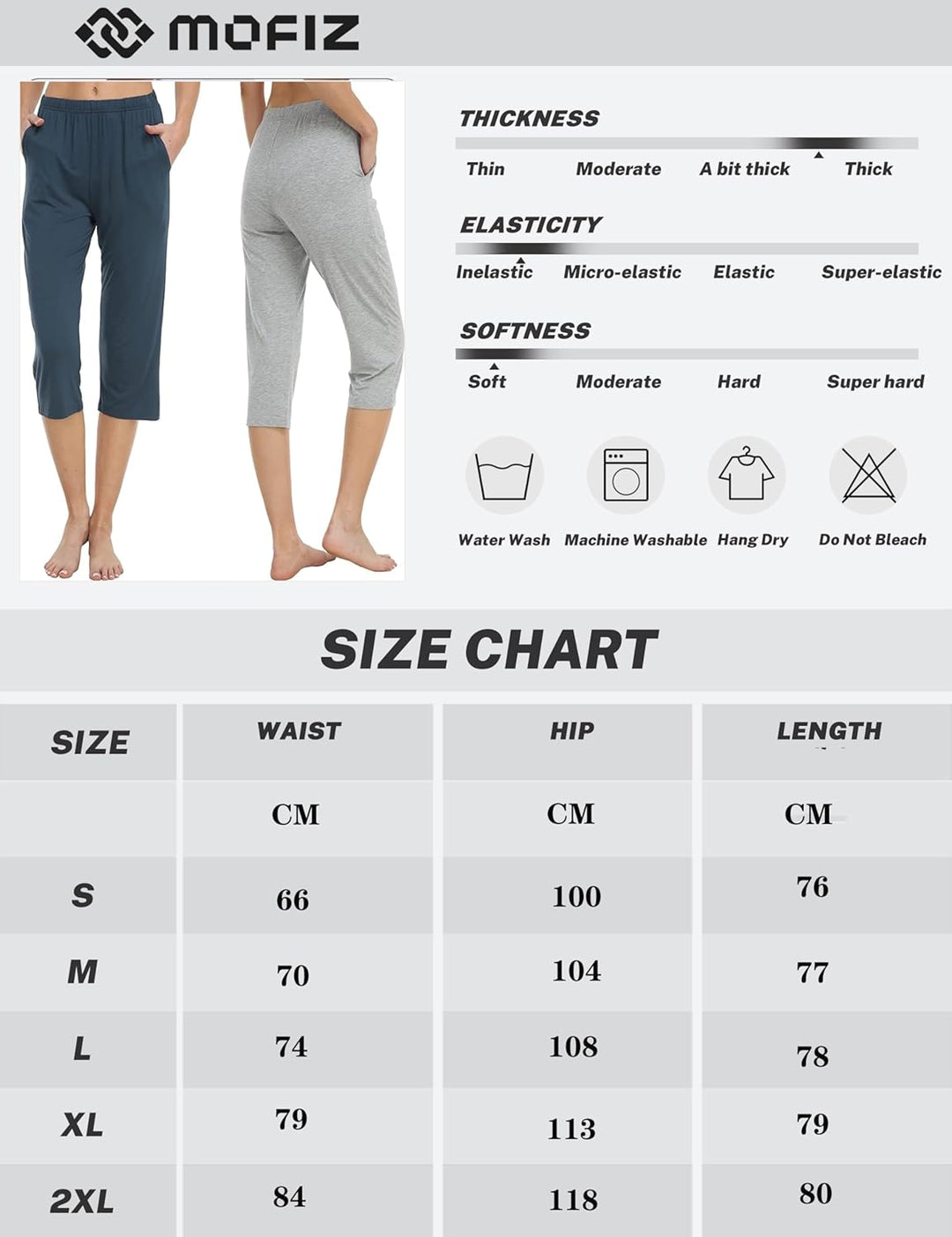 MoFiz Damen Schlafanzughose 3/4 Lang Schlafhose Modal Nachtwäsche Weich Pyjamahose Freizeithose mit