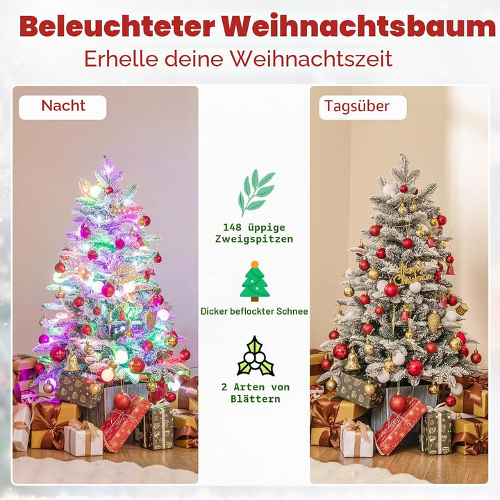 KOMFOTTEU 60 cm Künstlicher Weihnachtsbaum Mini, Christbaum mit LED & 148 Zweige, Kleiner Tannenbaum
