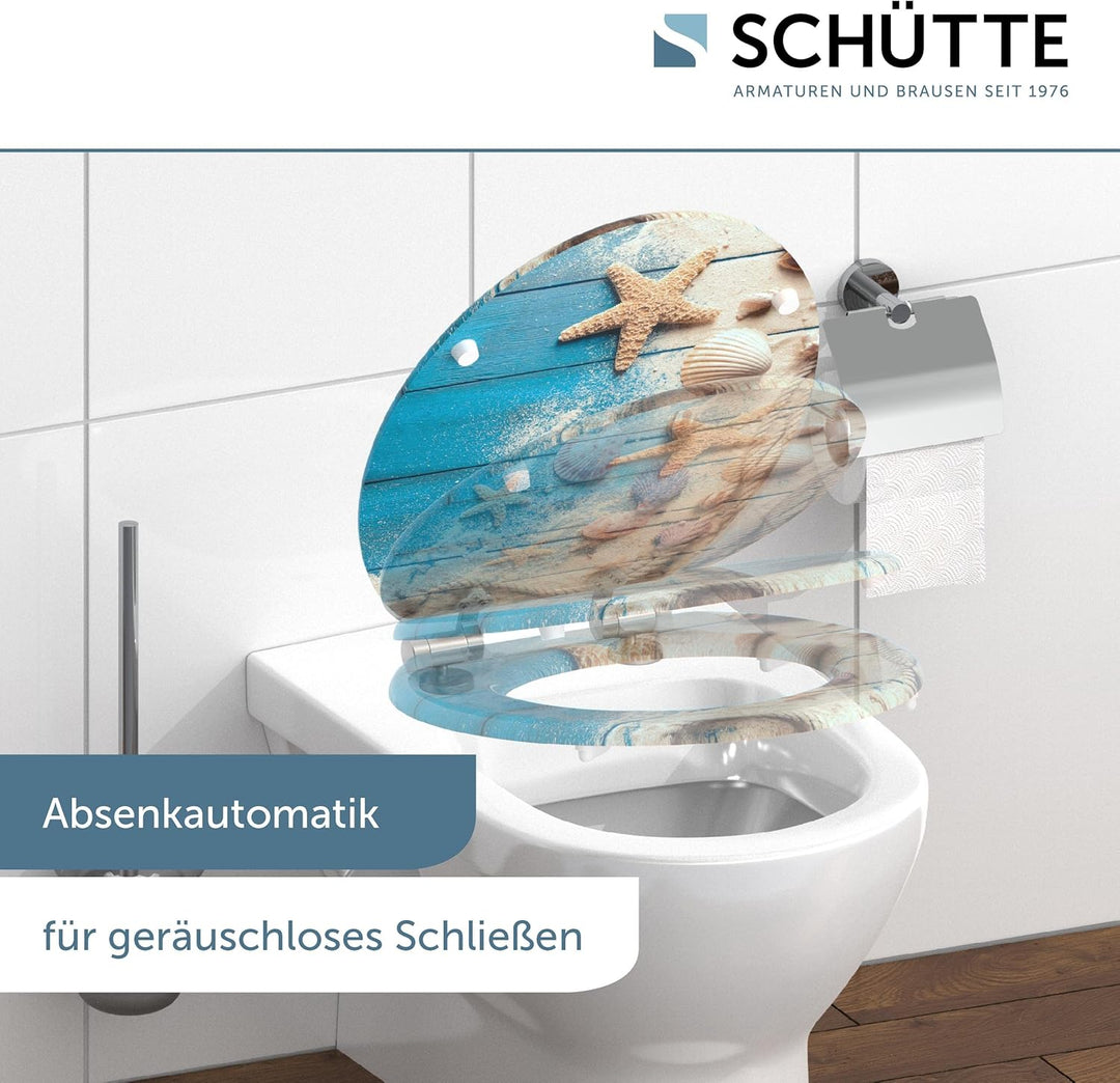 SCHÜTTE WC-Sitz BEACH WOOD mit Absenkautomatik aus Holz | Toilettensitz mit Klodeckel | Holzkern Toi