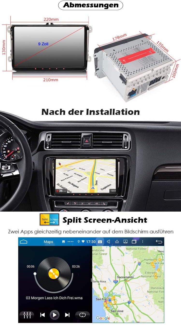 Erisin Android 12 9 Zoll Autoradio Mit Navi GPS für VW Passat Golf 5/6 Touran Skoda Seat Tiguan Jett