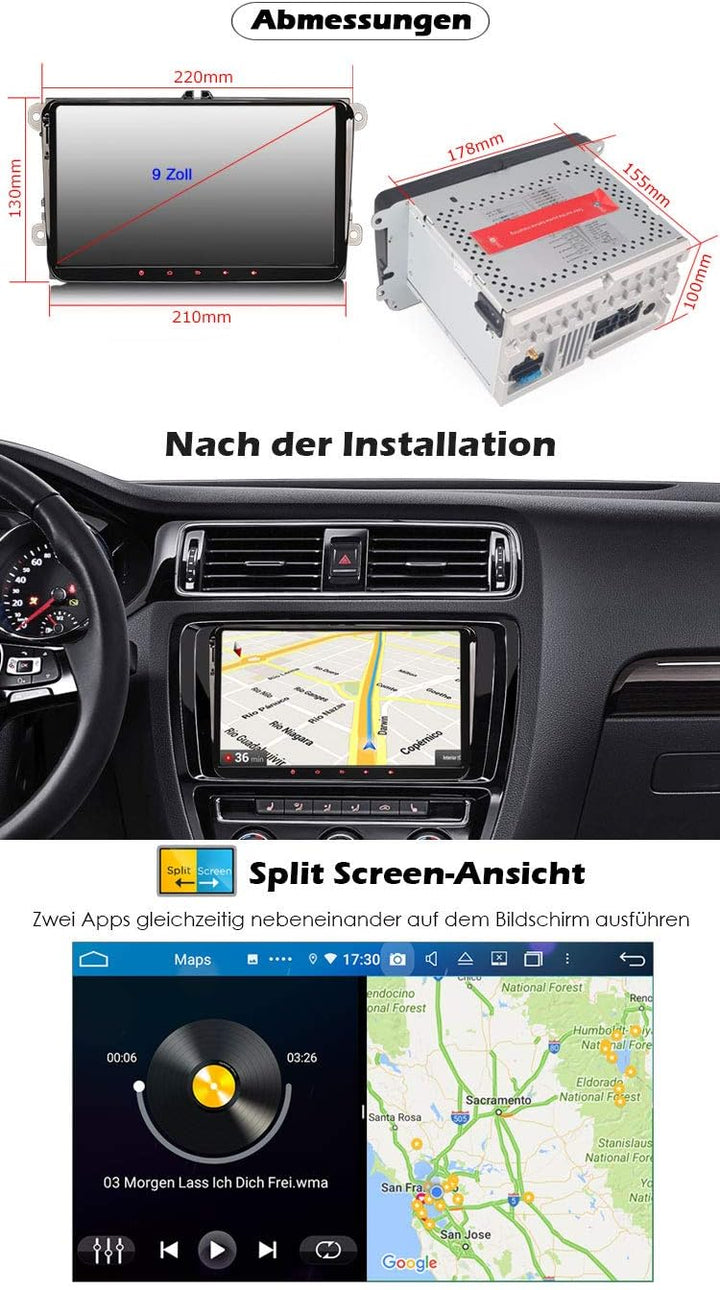 Erisin Android 12 9 Zoll Autoradio Mit Navi GPS für VW Passat Golf 5/6 Touran Skoda Seat Tiguan Jett