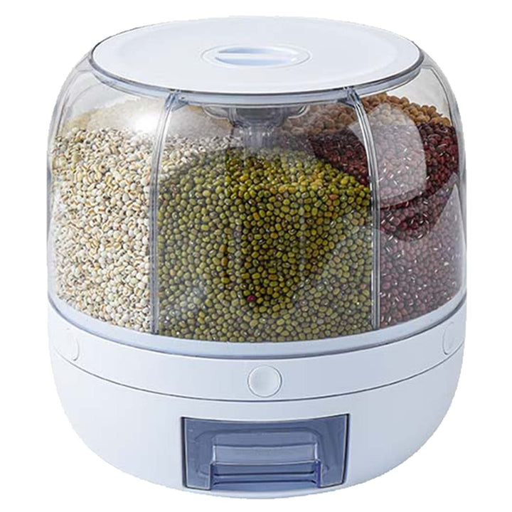 Rundspender für Trockenfutter, 360° Drehbarer Getreidespender Luftdichte Vorratsbehälter 6 In1 Küche