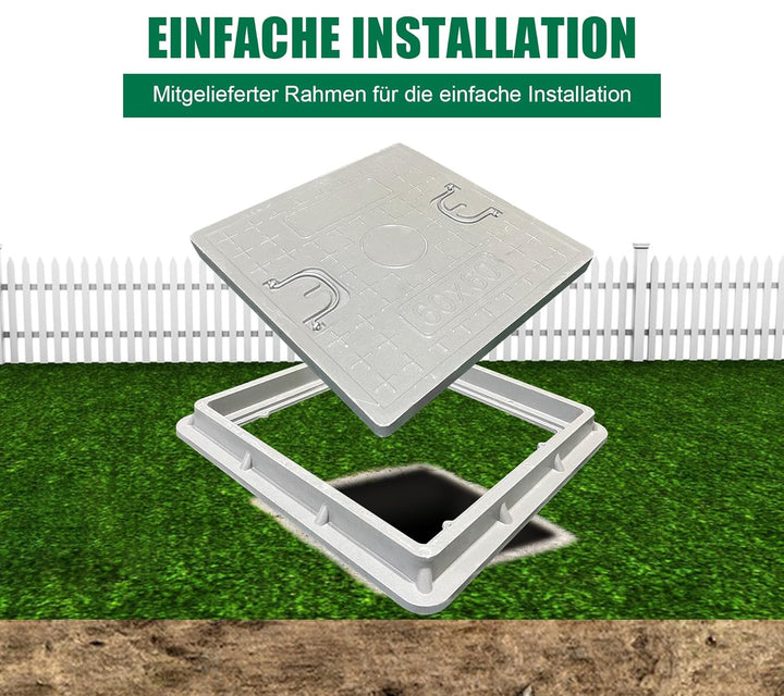 GFK-Schachtabdeckung mit Rahmen 600x600 mm/Deckel: 500x500 mm/Lichte Weite: 440x440 mm Revisionsscha