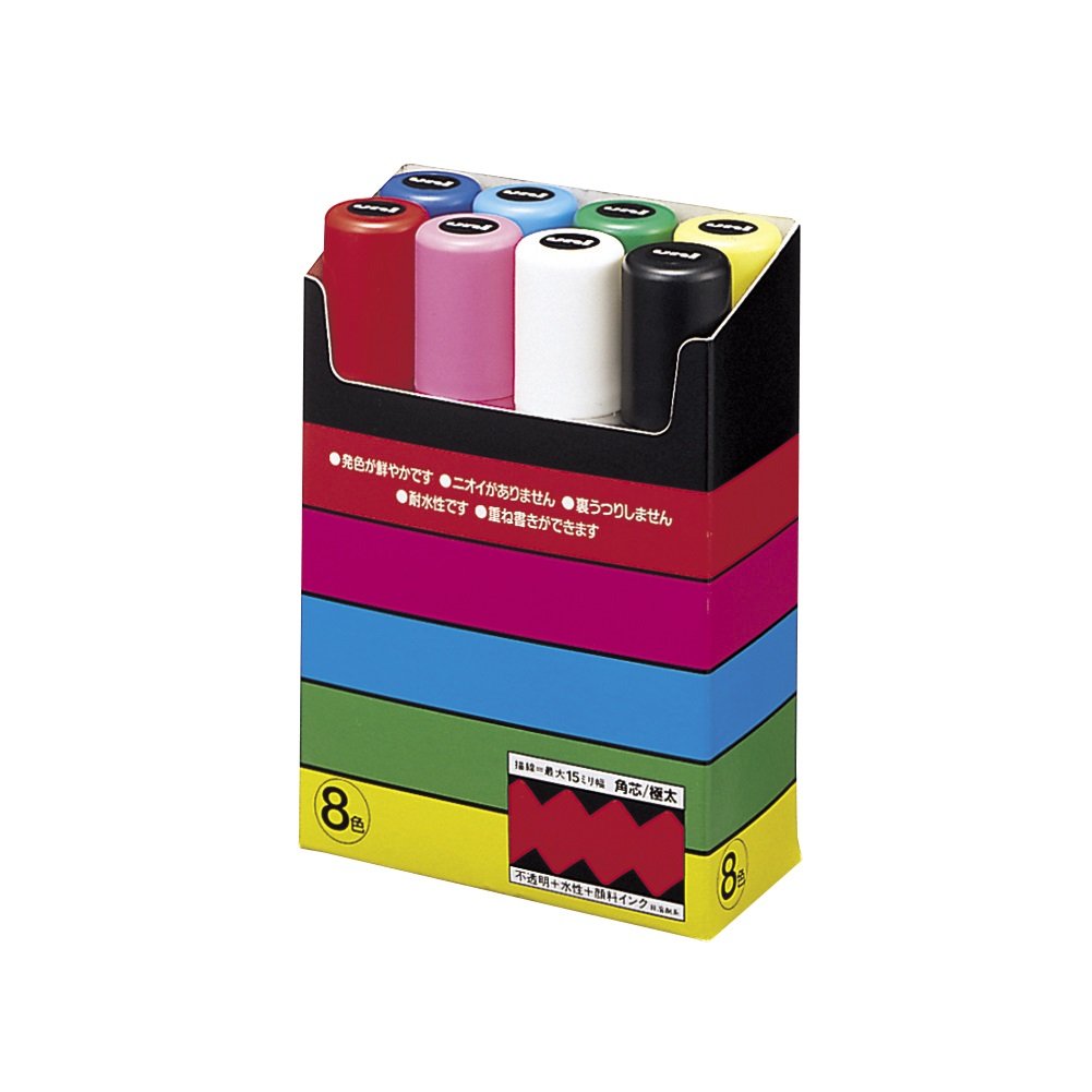 uni-ball POSCA (186308) Marker mit extra breiter Rechteckspitze, 8er Set, 8er Set