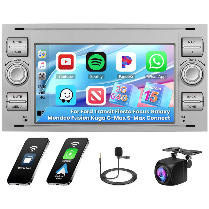 [2G+64G] Hikity Autoradio Navi Für Ford Transit Fiesta Focus Mondeo Kuga Galaxy S-Max Android 13 Wir