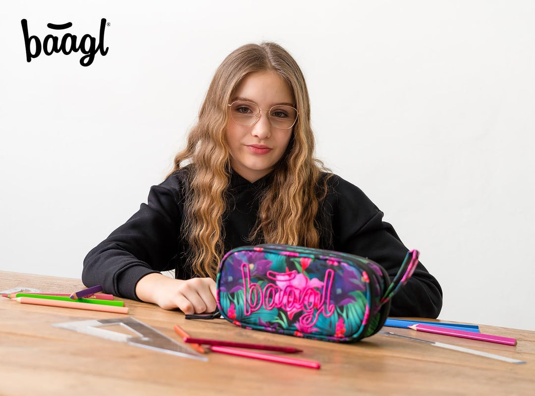 Baagl Federmäppchen Schule Mäppchen Federmappe mit 3 Fächer - Paradise | Diese Federtasche und Kinde